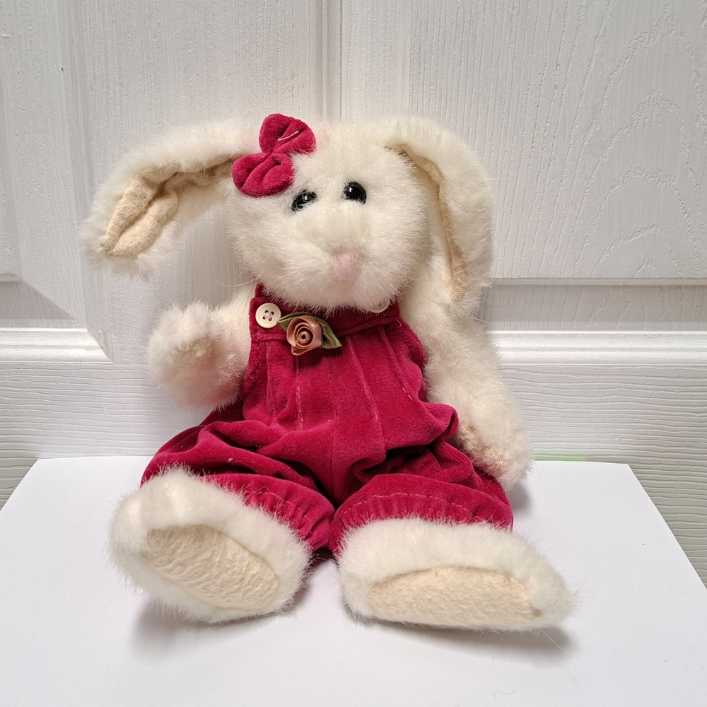 Boyds Bears Plush Bunny Rabbit with Rose Pink Velour Overalls Vintage